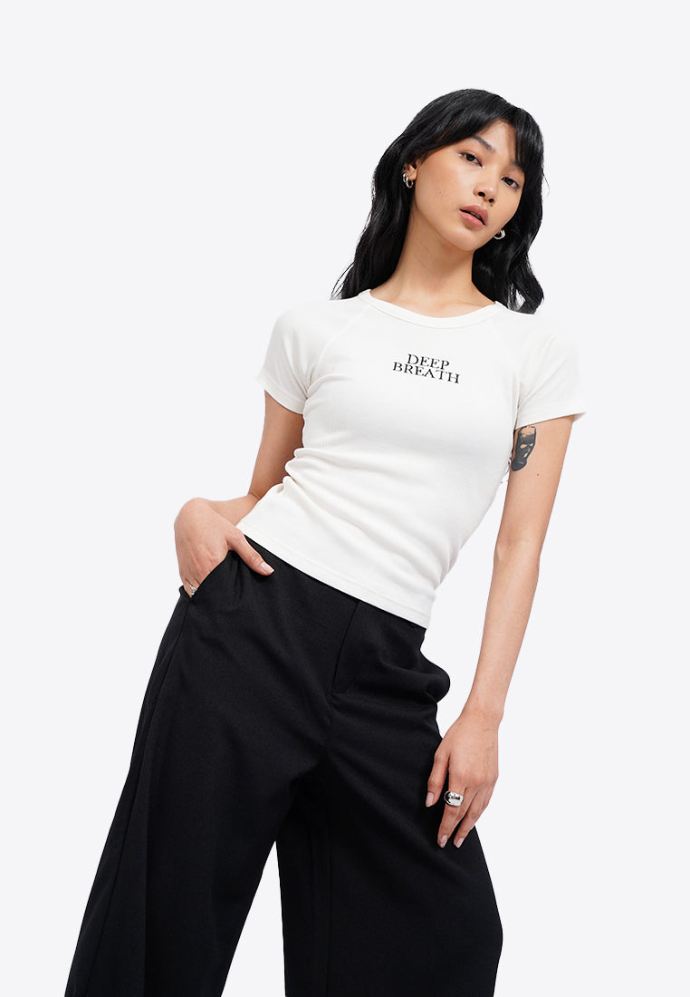 Short Sleeve Raglan Crop Rib Top