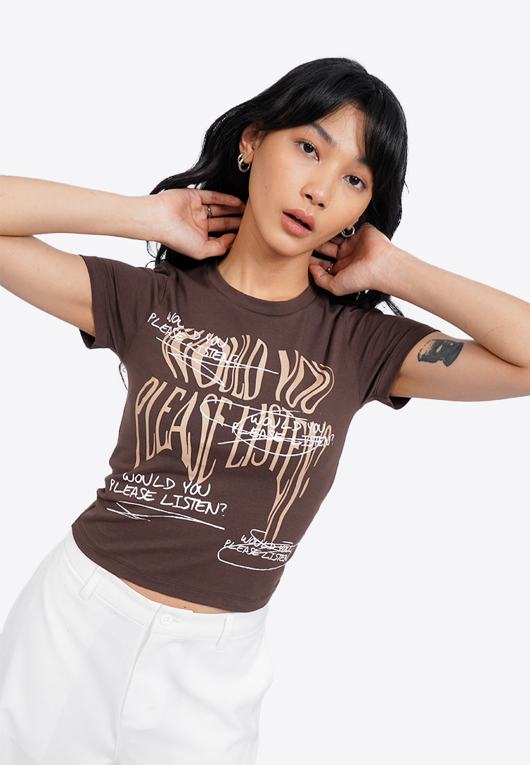 Printed Short Sleeve Crop T-Shirt