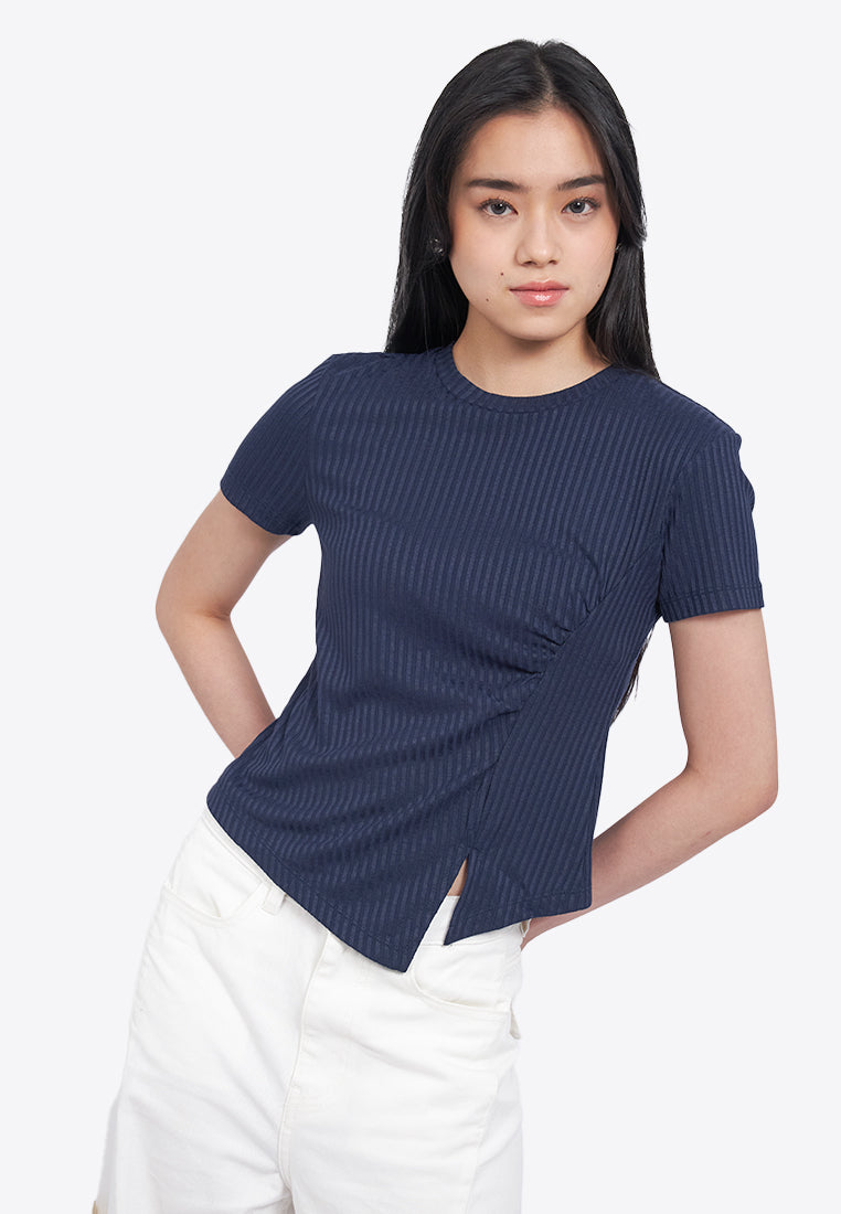 Asymmetric Ruched Rib Top