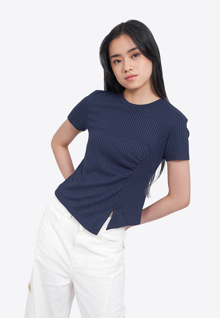Asymmetric Ruched Rib Top