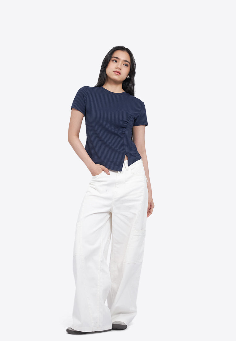 Asymmetric Ruched Rib Top