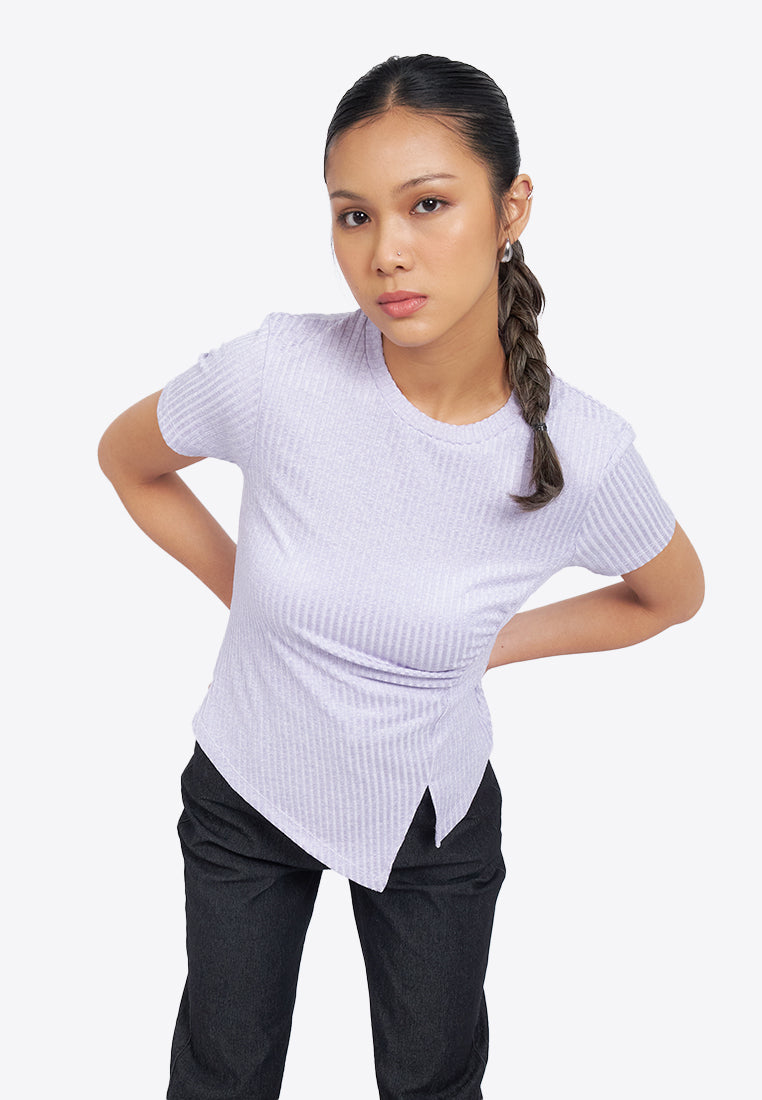 Asymmetric Ruched Rib Top