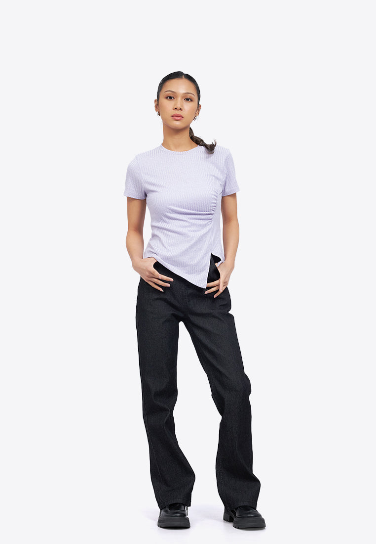 Asymmetric Ruched Rib Top