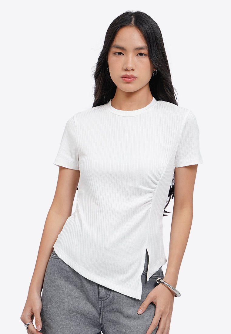 Asymmetric Ruched Rib Top