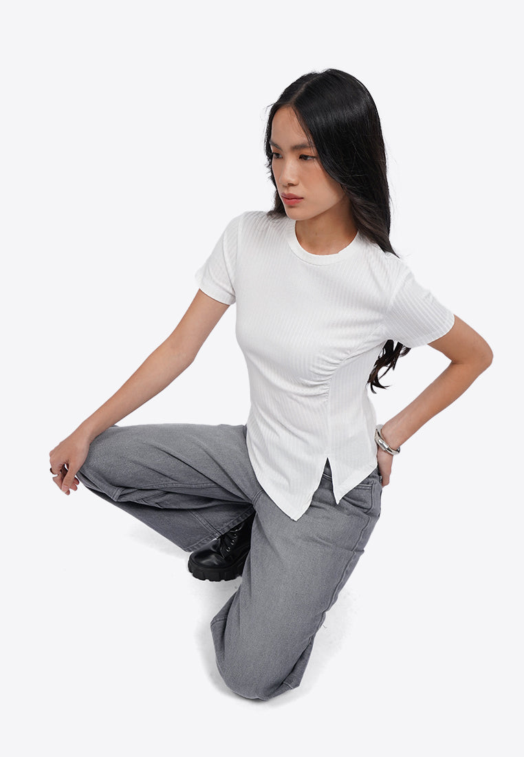 Asymmetric Ruched Rib Top