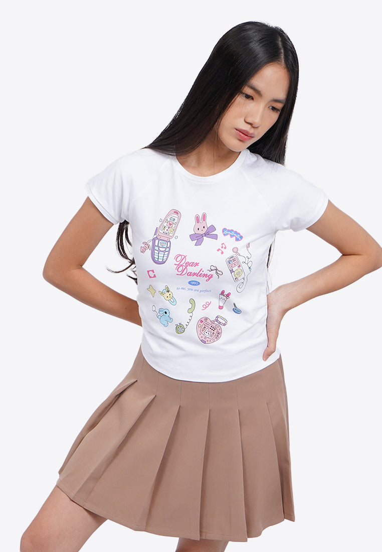 Side Gathered Graphic Crop Top