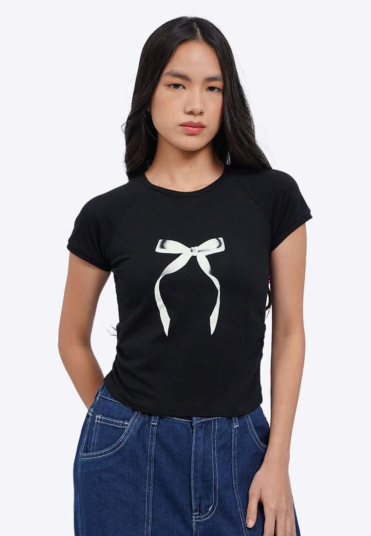 Side Gathered Graphic Crop Top