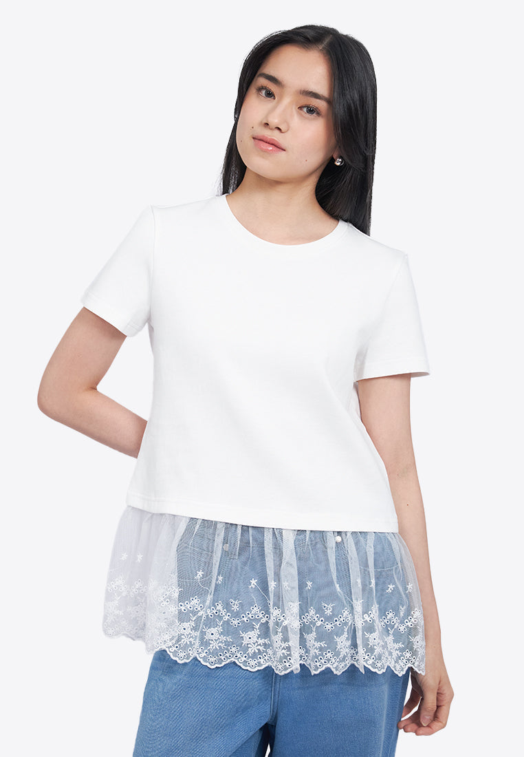 Short Sleeve Top with Lace Details