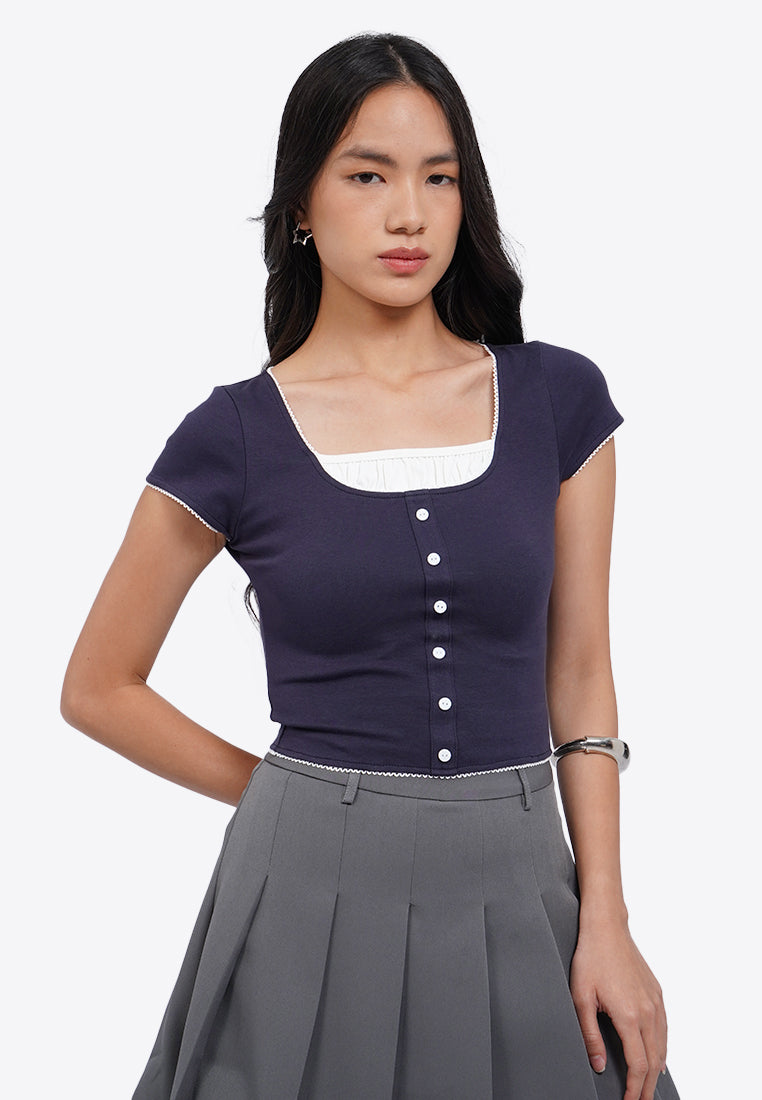 Square Neck Top with Lace Details