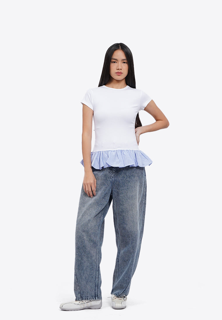 Short Sleeve Top with Contrast Frill