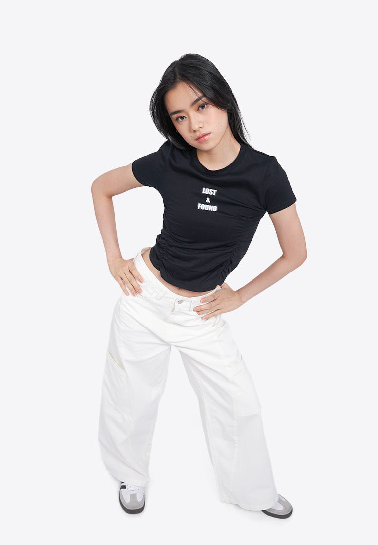 Front Ruched Graphic T-Shirt