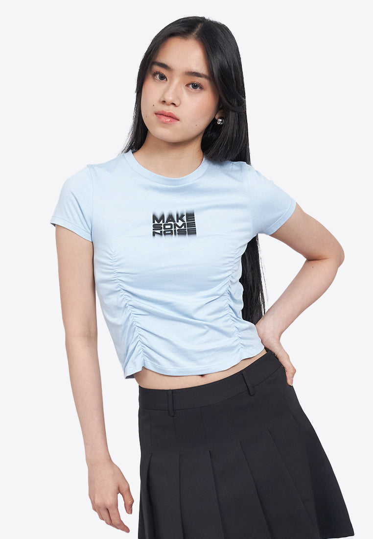 Front Ruched Graphic T-Shirt