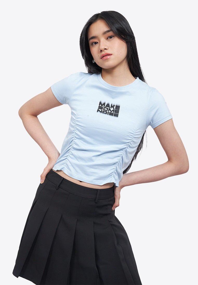 Front Ruched Graphic T-Shirt