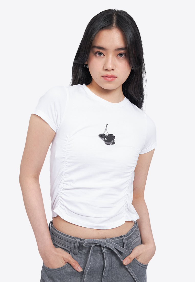 Front Ruched Graphic T-Shirt