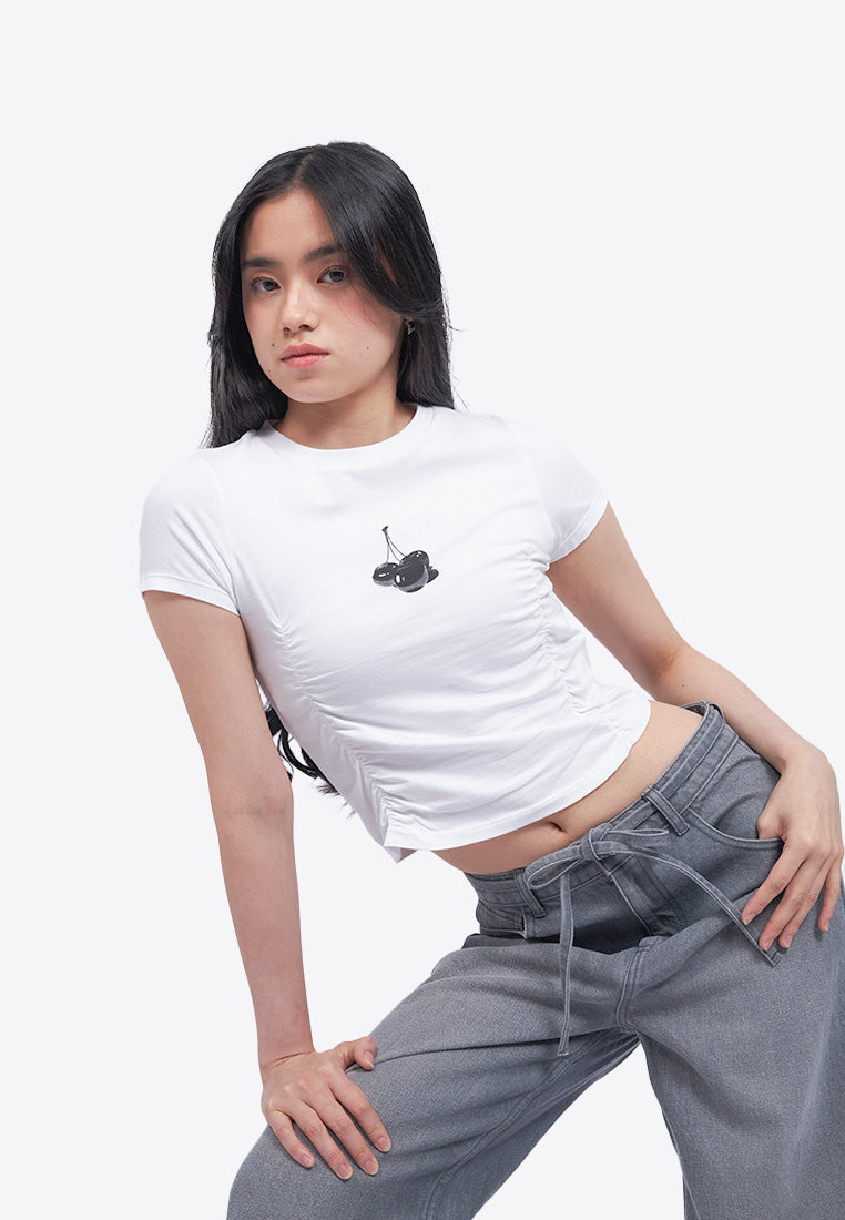Front Ruched Graphic T-Shirt