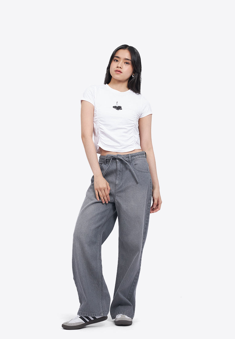 Front Ruched Graphic T-Shirt