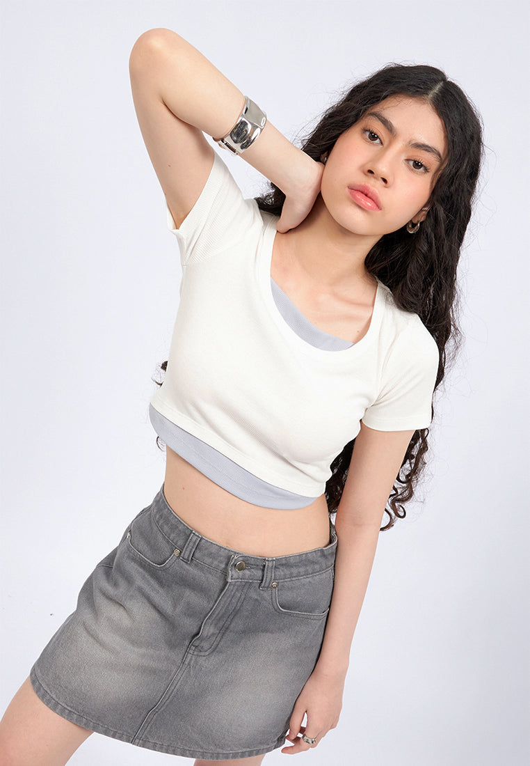 Crew Neck Double Layer T-Shirt