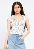 Ruched Detail Short Sleeve Rib Top