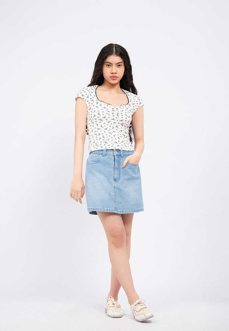 Ruched Detail Short Sleeve Rib Top