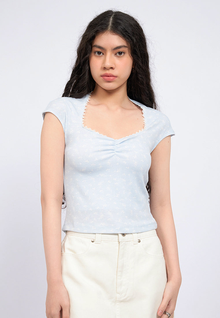 Ruched Detail Short Sleeve Rib Top