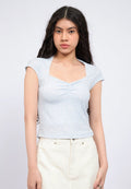 Ruched Detail Short Sleeve Rib Top