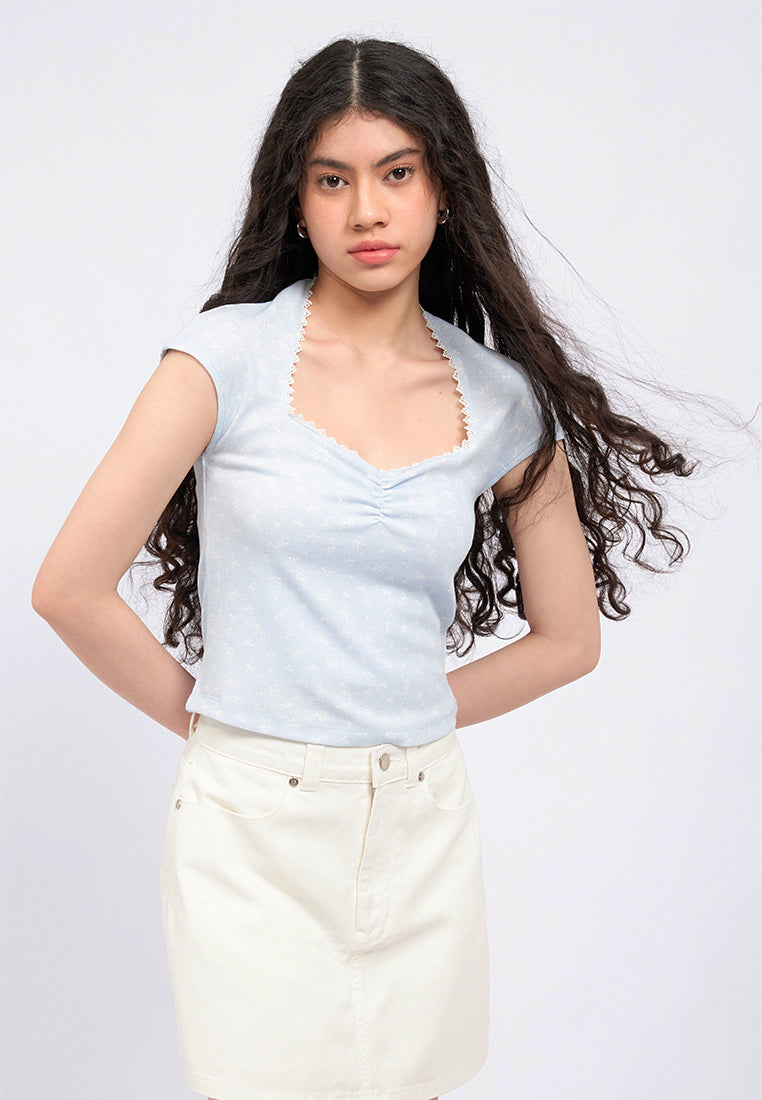 Ruched Detail Short Sleeve Rib Top
