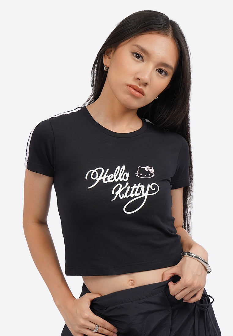 Hello Kitty Fitted Striped T-Shirt Black