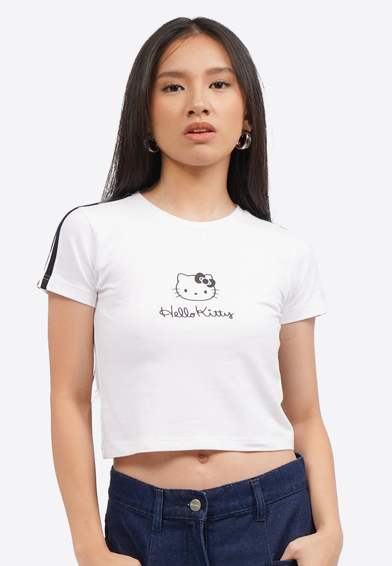 Hello Kitty Fitted Striped T-Shirt Off White