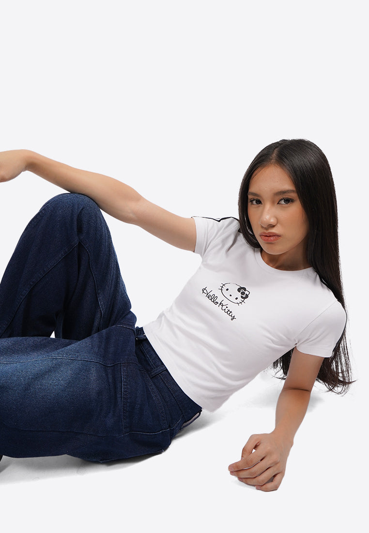 Hello Kitty Fitted Striped T-Shirt Off White