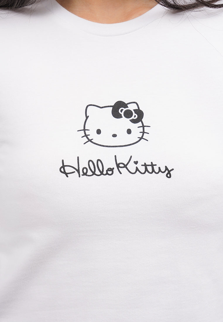 Hello Kitty Fitted Striped T-Shirt Off White