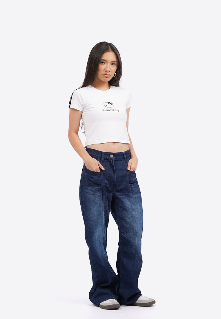 Hello Kitty Fitted Striped T-Shirt Off White