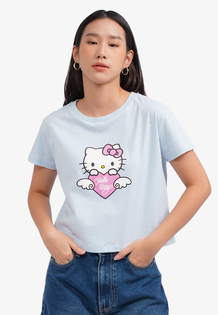 Hello Kitty Short Sleeve Crop T-Shirt L.Blue