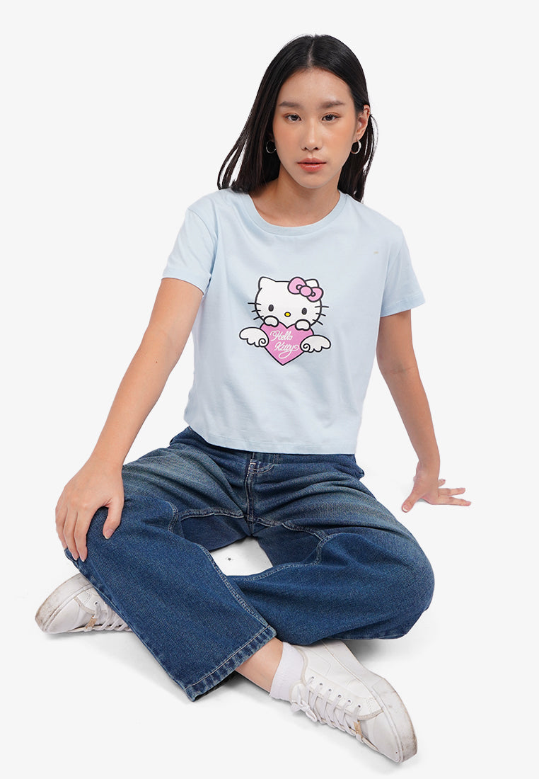 Hello Kitty Short Sleeve Crop T-Shirt L.Blue