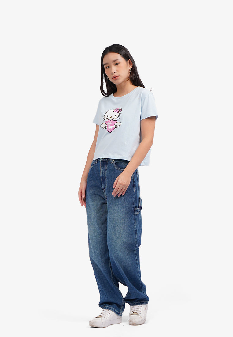 Hello Kitty Short Sleeve Crop T-Shirt L.Blue