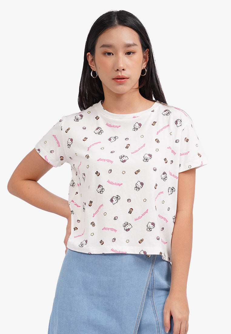 Hello Kitty Short Sleeve Crop T-Shirt Off White