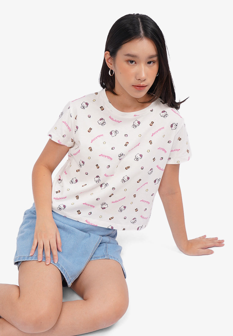 Hello Kitty Short Sleeve Crop T-Shirt Off White