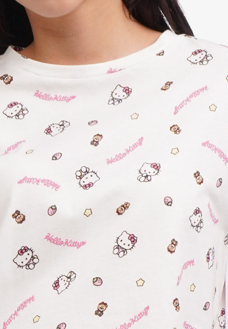 Hello Kitty Short Sleeve Crop T-Shirt Off White