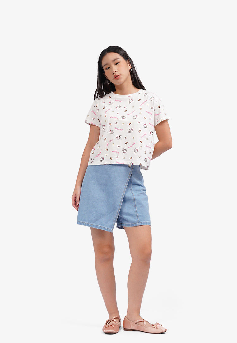 Hello Kitty Short Sleeve Crop T-Shirt Off White