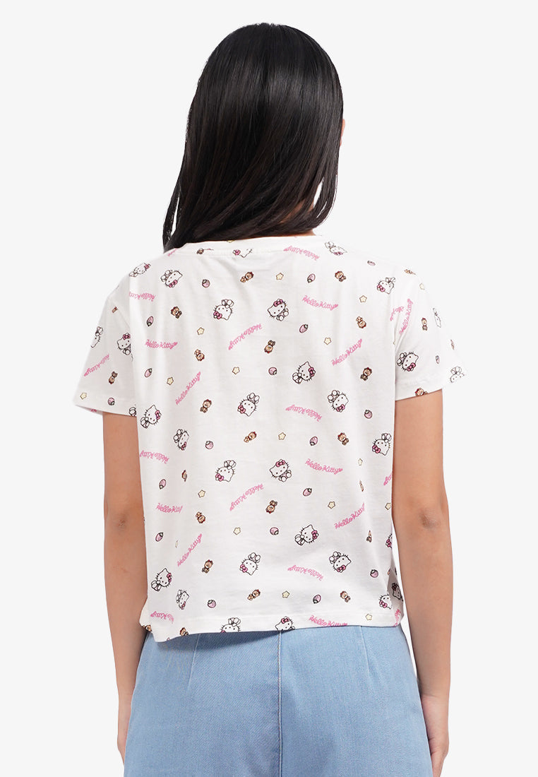 Hello Kitty Short Sleeve Crop T-Shirt Off White