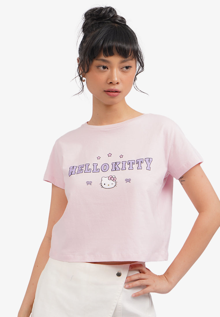 Hello Kitty Short Sleeve Crop T-Shirt Pink