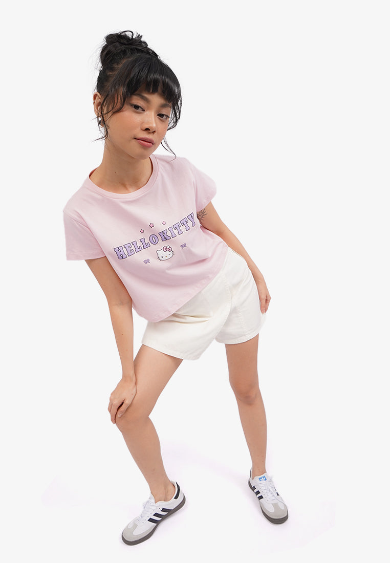 Hello Kitty Short Sleeve Crop T-Shirt Pink