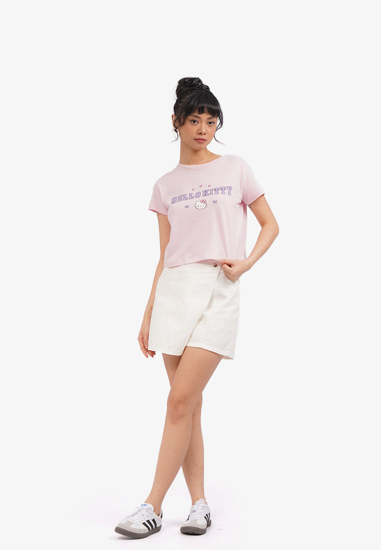 Hello Kitty Short Sleeve Crop T-Shirt Pink
