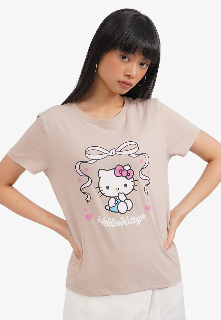 Hello Kitty Short Sleeve Graphic T-Shirt Beige