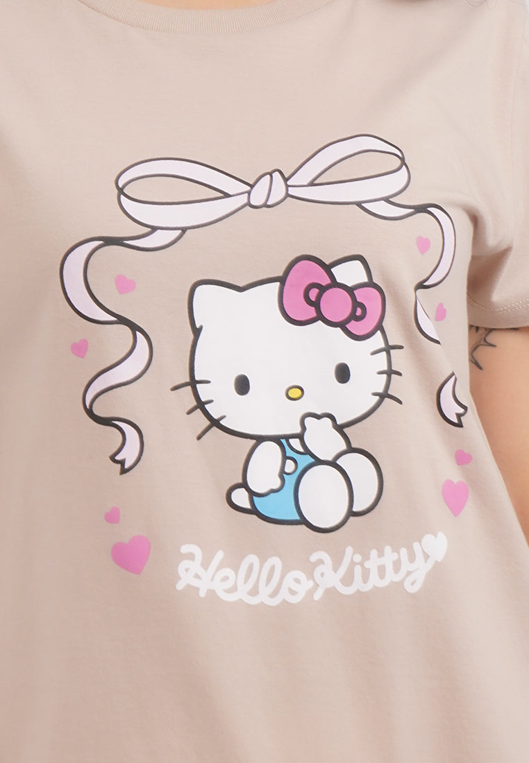 Hello Kitty Short Sleeve Graphic T-Shirt Beige