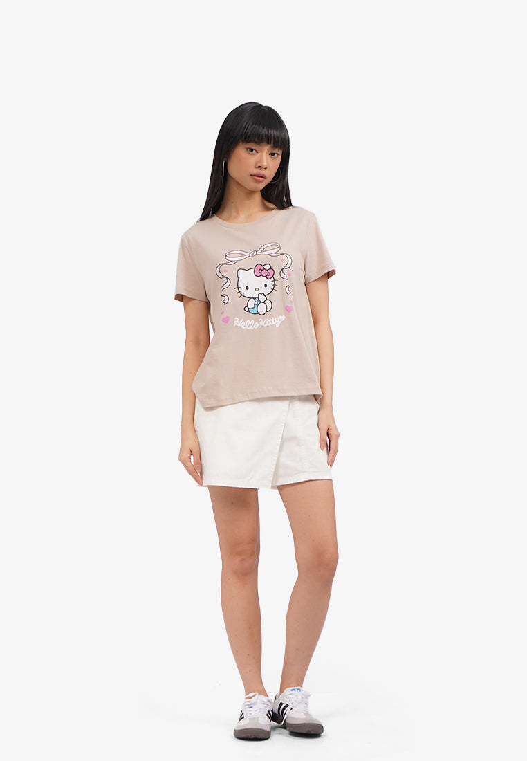 Hello Kitty Short Sleeve Graphic T-Shirt Beige