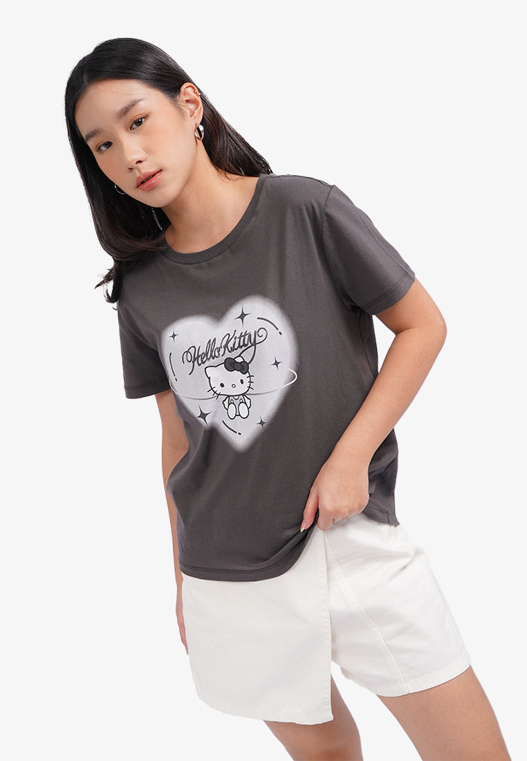 Hello Kitty Short Sleeve Graphic T-Shirt Dark Grey