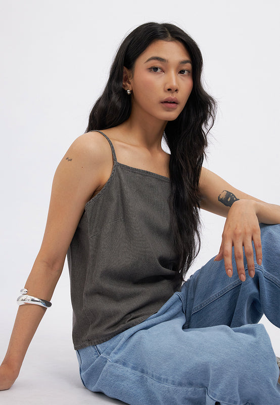 Square Neck Chambray Tank Top