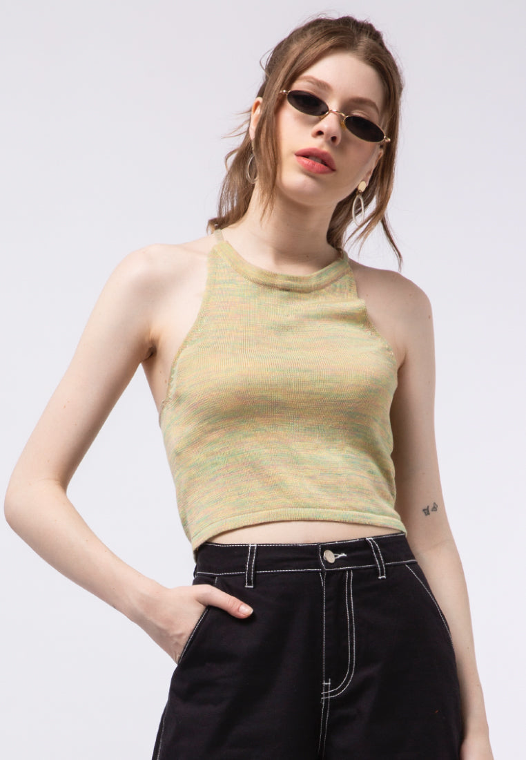 Lace Up Backless Space Dye Knit Top