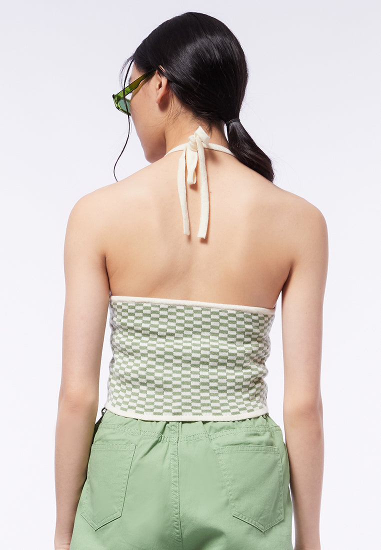 Knit Tartan Fruit Halter Top