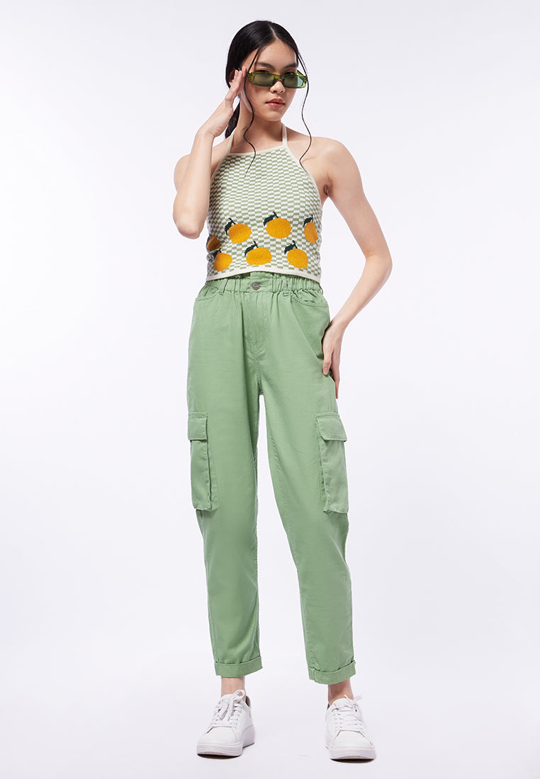 Knit Tartan Fruit Halter Top